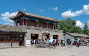 Visitors at the entrance to Chengde Mountain Resort in Hebei