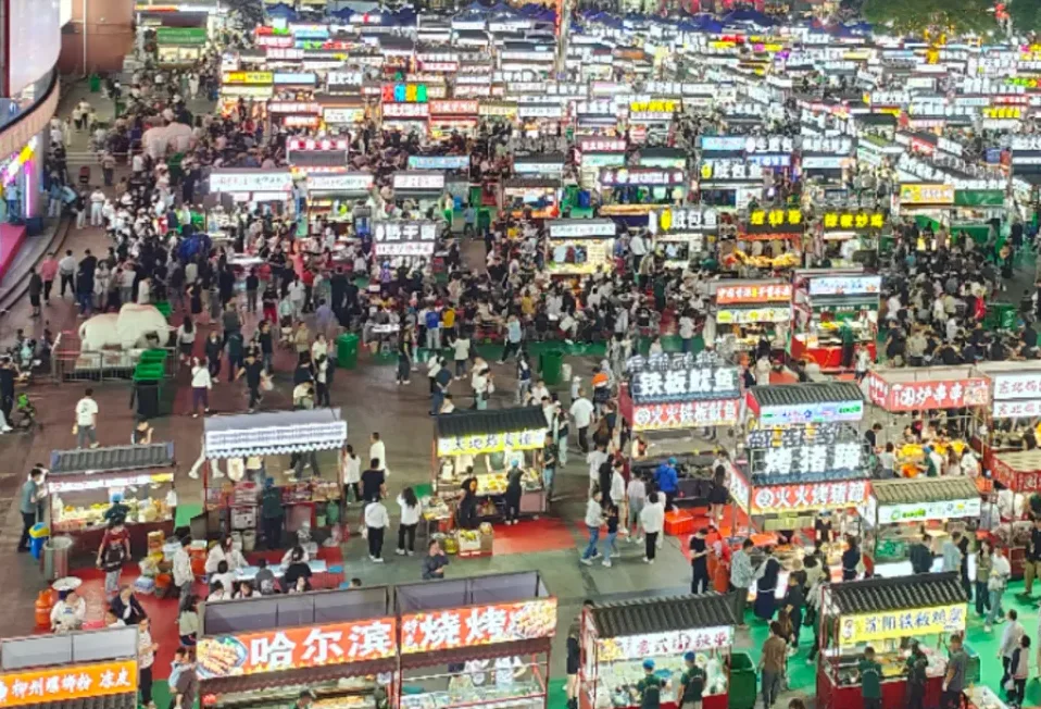 Crowded, well-lit Shijiazhuang night market for Hebei evening safety tips