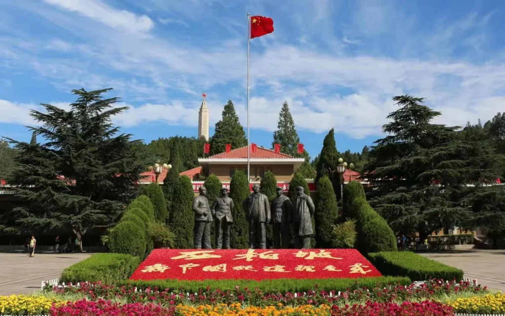 Xibaipo Memorial Hall square and statues in Pingshan