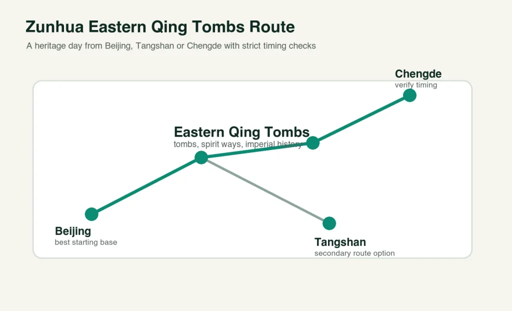Route map for visiting Eastern Qing Tombs from Beijing Tangshan or Chengde