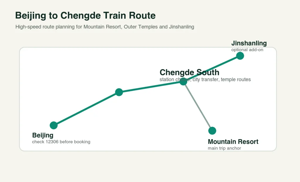 Route map for Beijing to Chengde high-speed train and Chengde city transfers