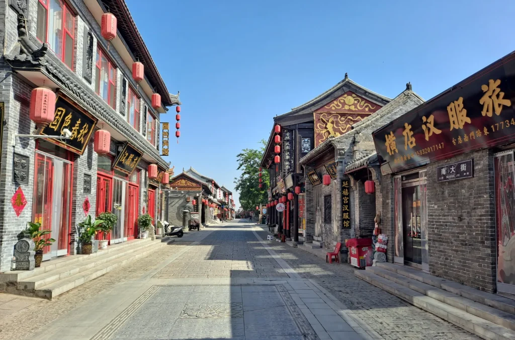 Old street and grey brick buildings inside Guangfu Ancient City