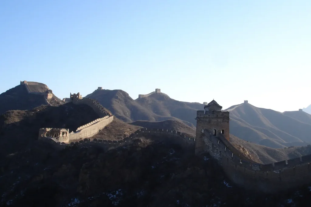 Jinshanling Great Wall ridge view with towers in late light