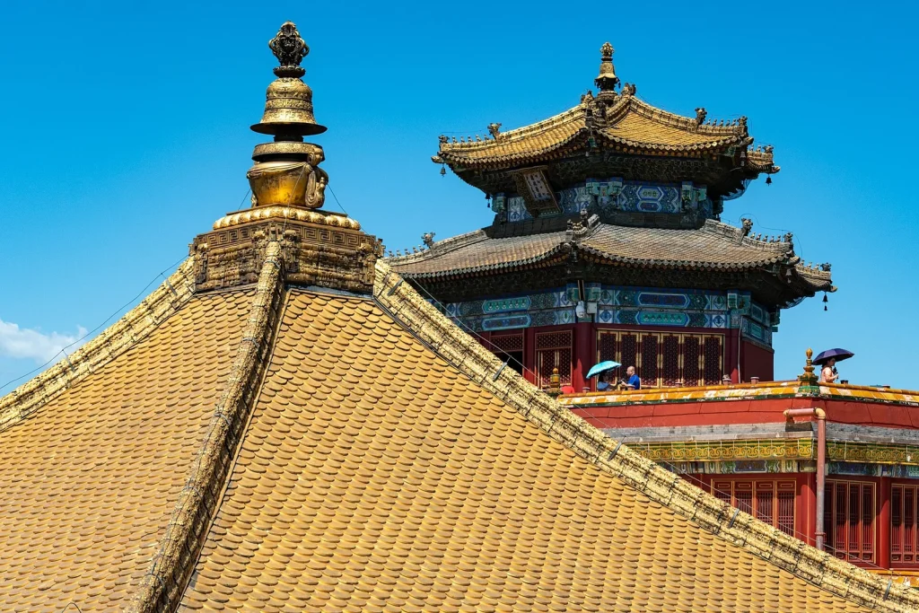 Golden roof and palace detail at Putuo Zongcheng Temple in Chengde