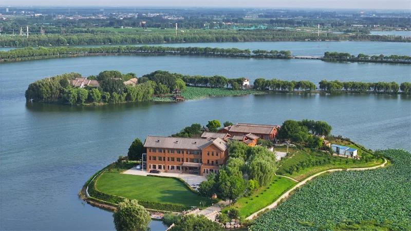 Lake island and water scenery in Tangshan Nanhu Park