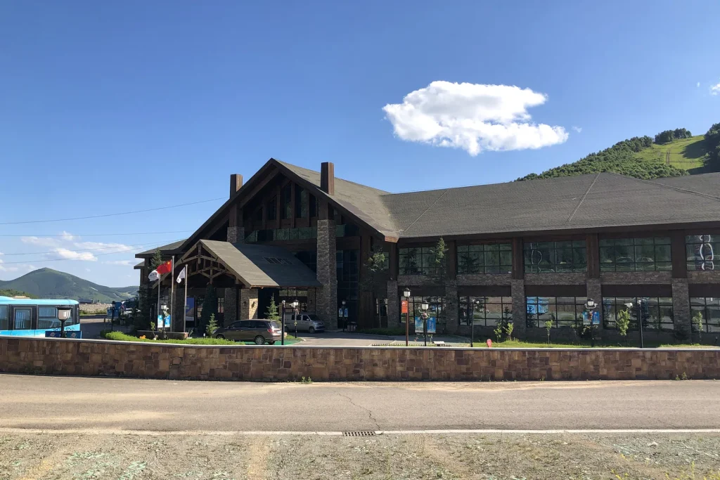 Chongli resort area building near mountain routes in Zhangjiakou Hebei