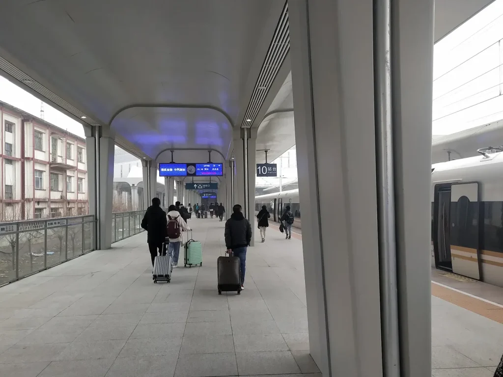 Platform at Zhangjiakou Railway Station for high-speed rail travelers