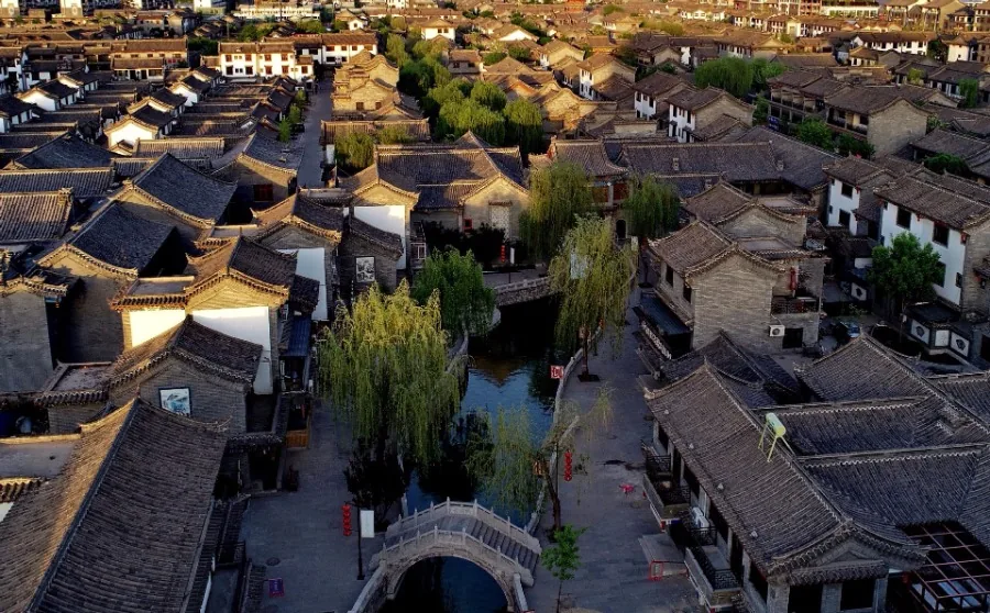 Rooftops and bridge view in Luanzhou Ancient City Tangshan