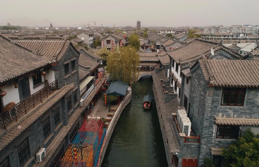 Water lane and grey tile buildings in Luanzhou Ancient City Hebei