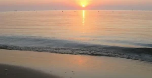 Sunrise over the Bohai Sea at Nandaihe in Qinhuangdao