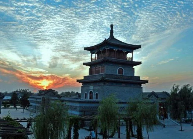 Wenchang Pavilion in Shengfang Ancient Town at sunset