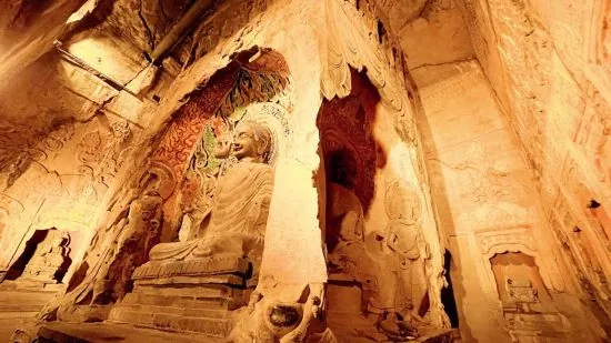 Interior Buddha cave at Xiangtangshan Grottoes in Hebei