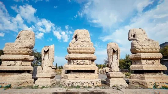 Stone Buddhist statues at Xiangtangshan Grottoes in Handan Hebei