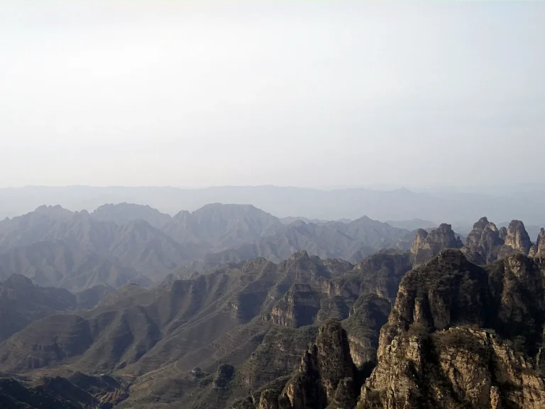 Layered rocky ridges and valleys at Langya Mountain in Yixian